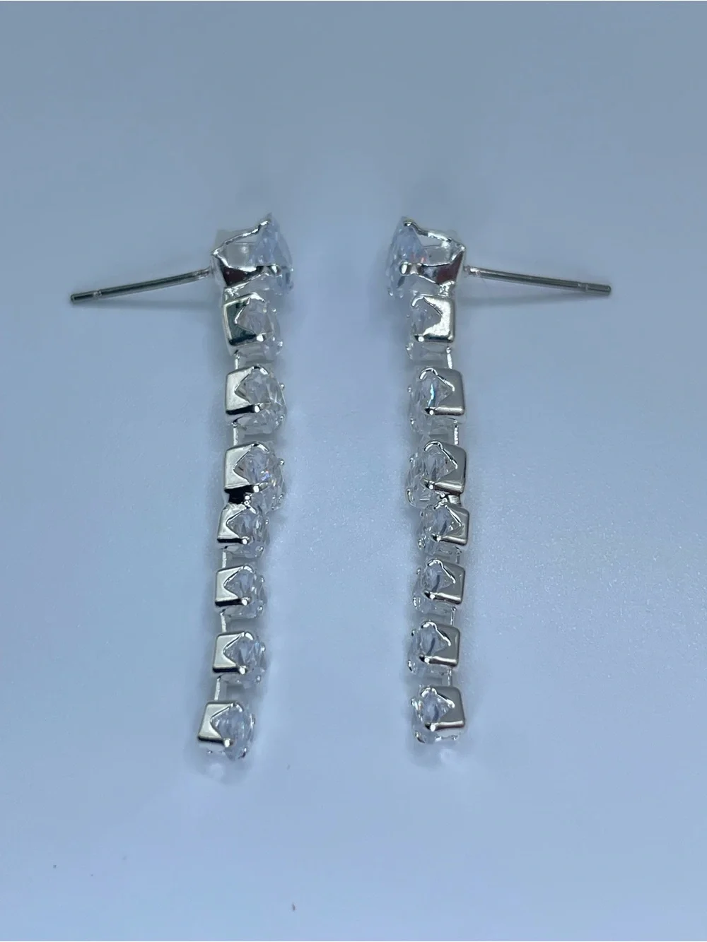 Swarovski Crystal Elements White Princess Cut Linear Dangle Bridal Earrings